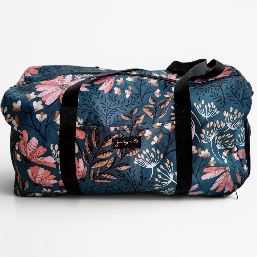 Jadyn B Navy Blue Floral Weekender Duffel Bag Travel Gym Overnight Boho Tote